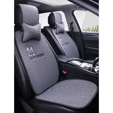 汽車坐墊四季通用亞麻布藝車墊網紅女座椅墊半包卡通座套夏季座墊
