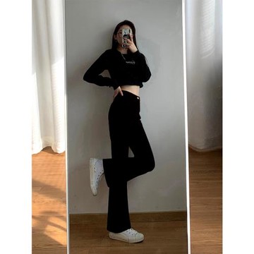 大碼胖mm牛仔微喇叭褲女夏薄款新款高腰直筒修身顯瘦百搭闊腿褲子
