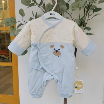 冬款衣拉拉瑁恩瑁愛薄款夾棉月子服新生兒400克棉爬服綁帶連體衣