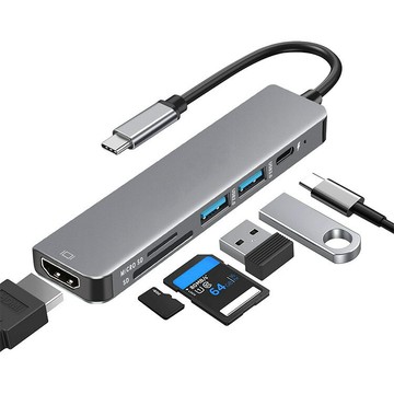 擴展塢 USB-C 多功能筆電擴展底座 HDMI 適用于蘋果華為筆記本Type-c轉HDMI六合一 HUB擴展塢 SD/TF讀卡器