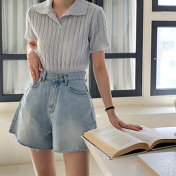 Trendywhere Trendywhere Twist Short Sleeve Collar Knitwear Free (XS-M)-上衣