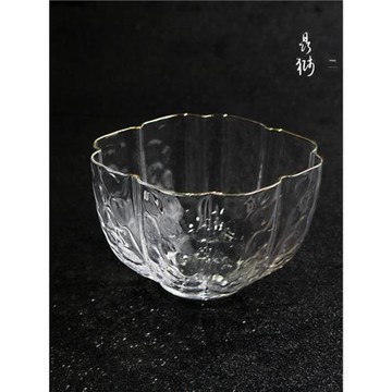 日式錘紋茶杯金邊玻璃品茗杯耐熱功夫茶具女生主人杯花型小盞茶器