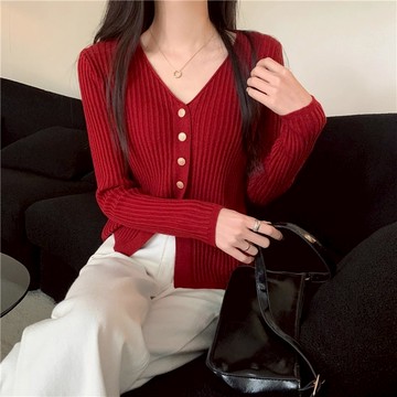 秋季長袖毛衣針織V領外套小外套顯瘦上衣