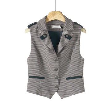 32.5%粘纖【利】冬裝 后袢扣收腰 西裝領格子短馬甲外套179弜