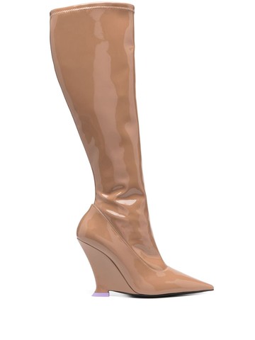3juin - Frida 100mm leather boots - women - Patent Calf Leather/Calf Leather/Fabric - 38 - Brown