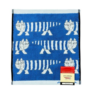 日本丸真 LISA LARSON 北歐瑞典設計風洗臉巾 交錯貓咪 藍_廠商直送