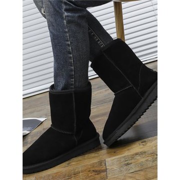 auggh雪地靴女2024新款真皮加絨中筒靴子棉鞋面包鞋雪地棉АUGGН