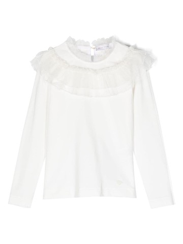 Monnalisa - ruffle-collar stretch-cotton T-shirt - kids - Cotton/Spandex/Elastane/Polyamide - 8 - White