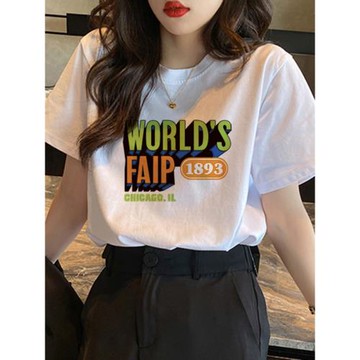 chic港味t桖上衣短袖夏季半袖寬松純棉oversize白t恤女ins潮正肩