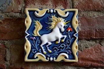 獨角獸浮雕瓷磚獨角獸小雕像