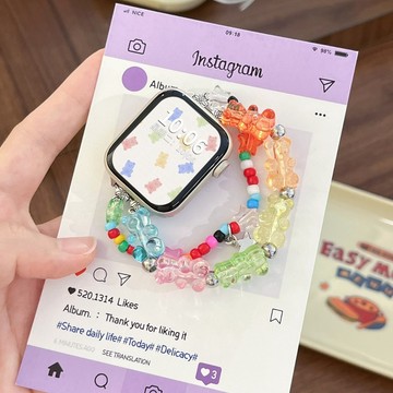 適用於 Apple watch 11 10 9 8 7 6氣質腕帶  雙鏈糖果色串珠錶帶 蘋果42 44 45 46mm