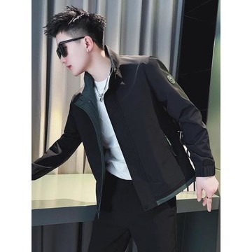 高級感外套男春秋款潮牌痞帥撞色夾克衫2024新款男士休閑短款上衣