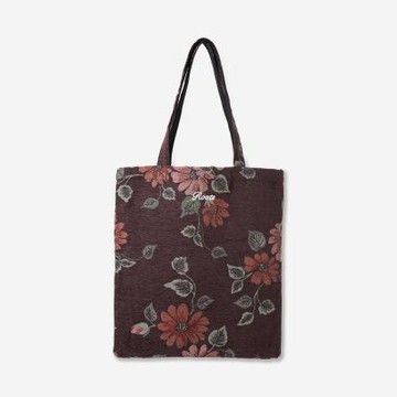 Roots 配件- FLORAL JACQUARD 托特包 (黑咖啡色)