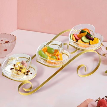 金色少女心形法式甜品架子輕奢三層水果點心蛋糕架家用糖果干果盒