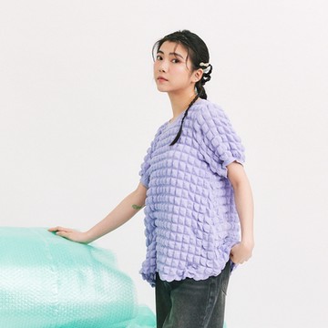 【Dailo】雲朵感泡泡微傘狀短袖上衣 黑 米 紫 (魅力商品)