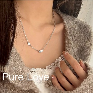 Pure Love樂芙 / 正韓 銀飾【S925純銀】N0918簡約通體純銀項鍊字母LUCKY方牌短項鏈 鎖骨鏈/ 銀