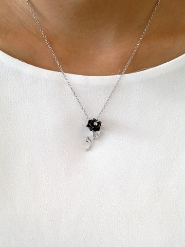 HK079~ 925銀玫瑰花造型吊墜連18吋銀頸鏈