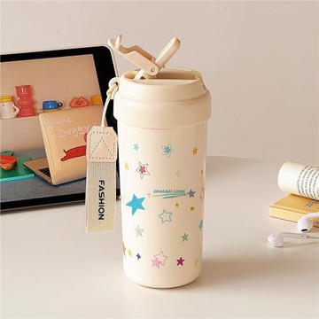 泡茶隨行咖啡杯子保溫杯女生高顏值2025新款便攜吸管星星水杯陶瓷