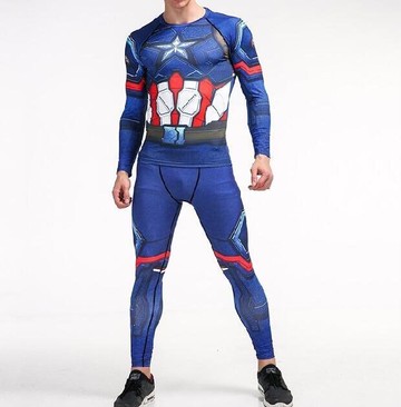 FINDSENSE MD 日系 時尚 男 藍色星星標誌器械 高彈力 速幹 緊身 運動服 籃球服 健身服 套裝 T恤+褲子