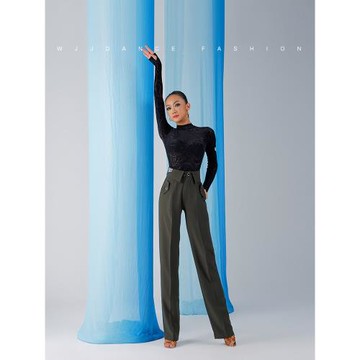 WJJdance拉丁舞褲子女新款腰頭翻折兩側真口袋國標摩登長褲練功服