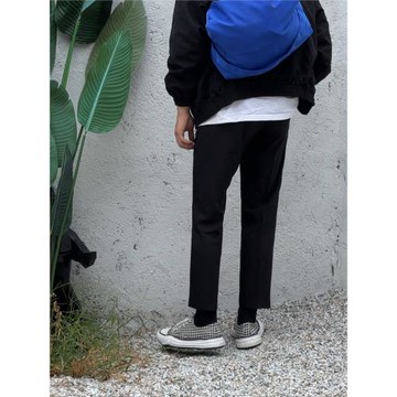 OKKO純色休閑九分褲子時尚百搭垂感男士修身小腳黑色西褲修飾腿型