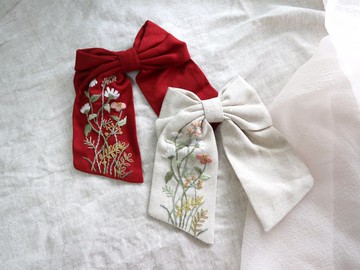 花卉手刺繡蝴蝶結髮飾/復古髮夾