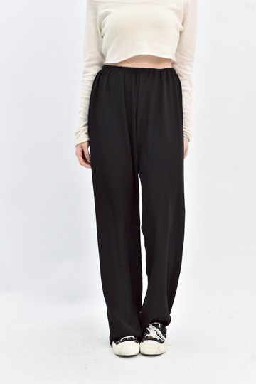 加購優惠(M)  黑色鬆緊腰素面高腰長褲