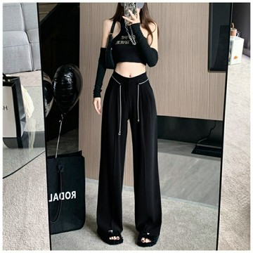 配腰鍊西裝寬褲【661】價春夏新款韓系INS修身顯瘦氣質高腰長褲 落地褲 闊腿褲 休閒長褲 女生長褲女