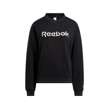 Reebok Team Crew 女款 黑色 上衣 休閒 V領 落肩 寬鬆 長袖 100205758
