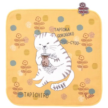 Kusuguru Japan Tapichiru系列 日本眼鏡貓 紗布絨手帕 毛巾  黃色  35x35cm