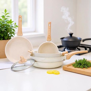 鍋具套裝家用麥飯石不粘鍋煎炒鍋湯鍋三件套電磁爐鋁合金套裝鍋