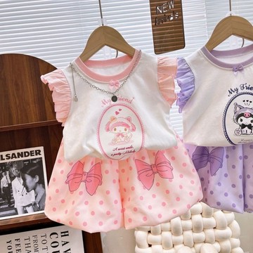 Mimo⭐運動兒童花苞褲卡通兩件套女寶寶夏裝背心套裝庫洛米童裝