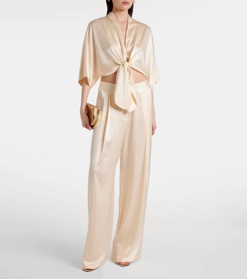 The Sei Cropped silk satin wrap blouse