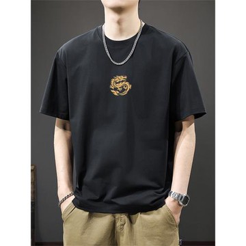 重磅純棉短袖t恤男士2026新款夏季潮流圓領上衣服國潮半袖體恤男