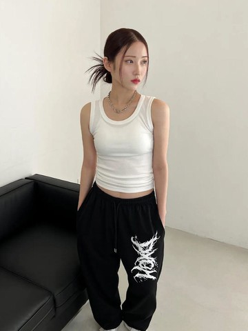 Spring/Summer Street Logo Long Wide Pants [Black]