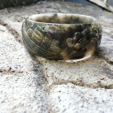 【Lost and find】天然 籽料 乘風破浪 雕刻 金絲玉 手鐲 62.8