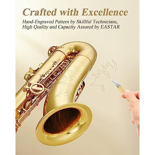 Eastar Tenor Saxophone Student Tenor Saxophone Bb Tenor Sax B Flat Gold Lacquer Beginner Saxophone With Cleaning Cloth,Carrying Case,Mouthpiec並行輸入