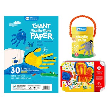 【 JarMelo 原創美玩】易洗手指畫基礎6色+創藝調色盤+專用紙(30張)超值組