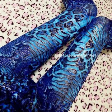 2018春秋新款寶藍色虎皮紋蟒蛇紋豹紋燙金打底褲外穿薄款顯瘦包臀