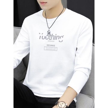 純棉長袖t恤男裝秋季潮牌潮流白色寬松上衣服體恤內搭打底衫薄款