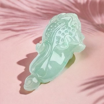 冰種飄綠花翡翠巧雕白菜 | 天然緬甸玉A貨翡翠 | 送禮