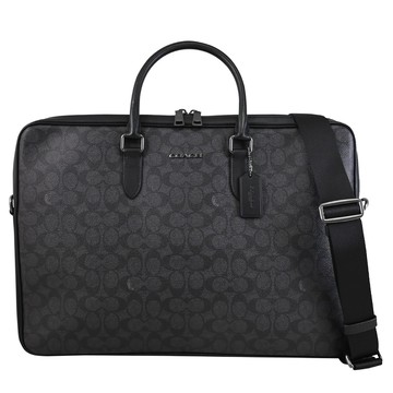 COACH CCF56 滿版LOGO印花手提斜背兩用公事包.黑灰
