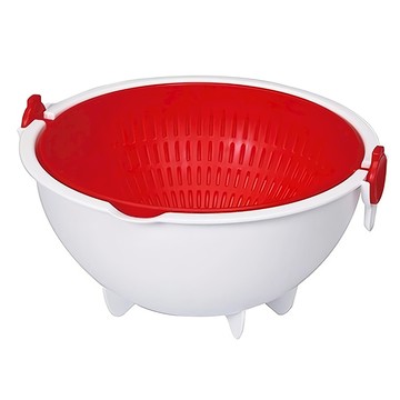 KOKUBO 小久保工業所 半圓形旋轉式瀝水籃-紅色 單手操控  內徑21cm 外徑23cm  1個