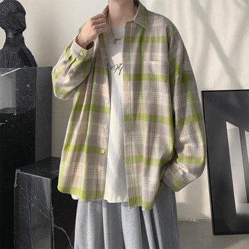 青少年格子襯衫外套男春季長袖襯衣秋款高級感美式休閑潮牌男裝春