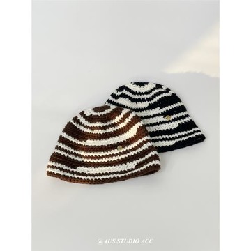 小眾設計手工針織條紋漁夫帽子女韓版秋冬季街頭潮牌毛線帽顯臉小