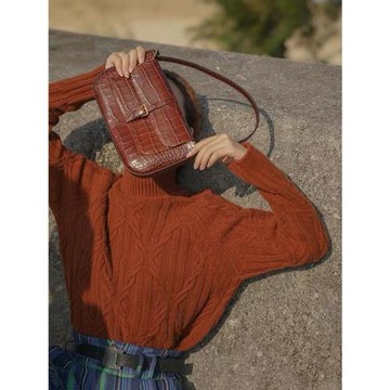 法式軟糯麻花毛衣女秋冬高領日系復古內搭針織衫慵懶風外穿上衣厚