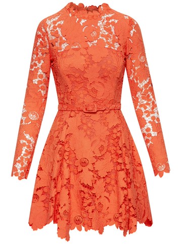 Oscar de la Renta - botanical guipure-lace semi-sheer minidress - women - Silk/Cotton/Polyester - 10 - Orange