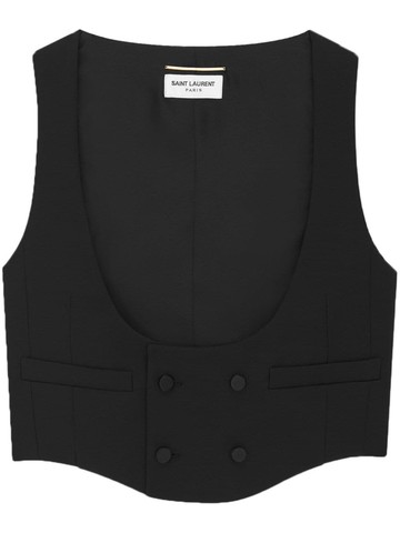 Saint Laurent - double-breasted cropped waistcoat - women - Silk/Wool - 38 - Black
