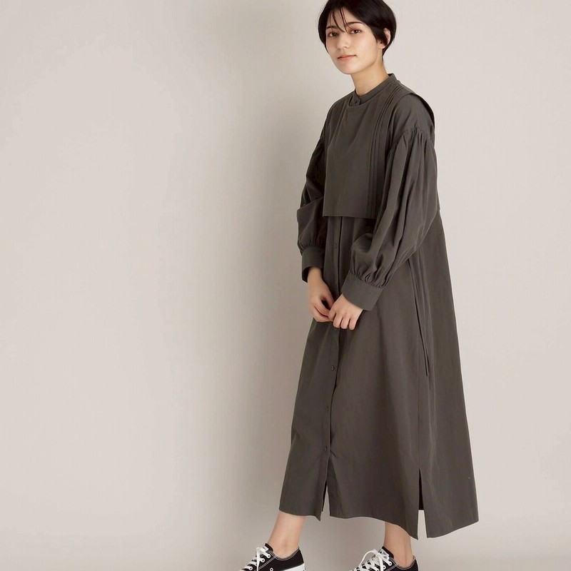 ザ ショップ ティーケー ウィメンズ The Shop Tk Women Lee７月号掲載 洗い加工ベストセットシャツワンピース チャコールグレー 通販 Lineポイント最大2 0 Get Lineショッピング