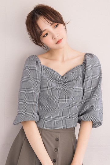 Lalameet 懷舊千鳥格桃心領截短上衣